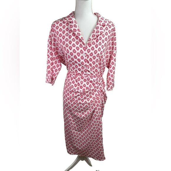 NORACORA Pink and White Patterned Wrap Dress Cool Feel Size Small - Picture 1 of 12